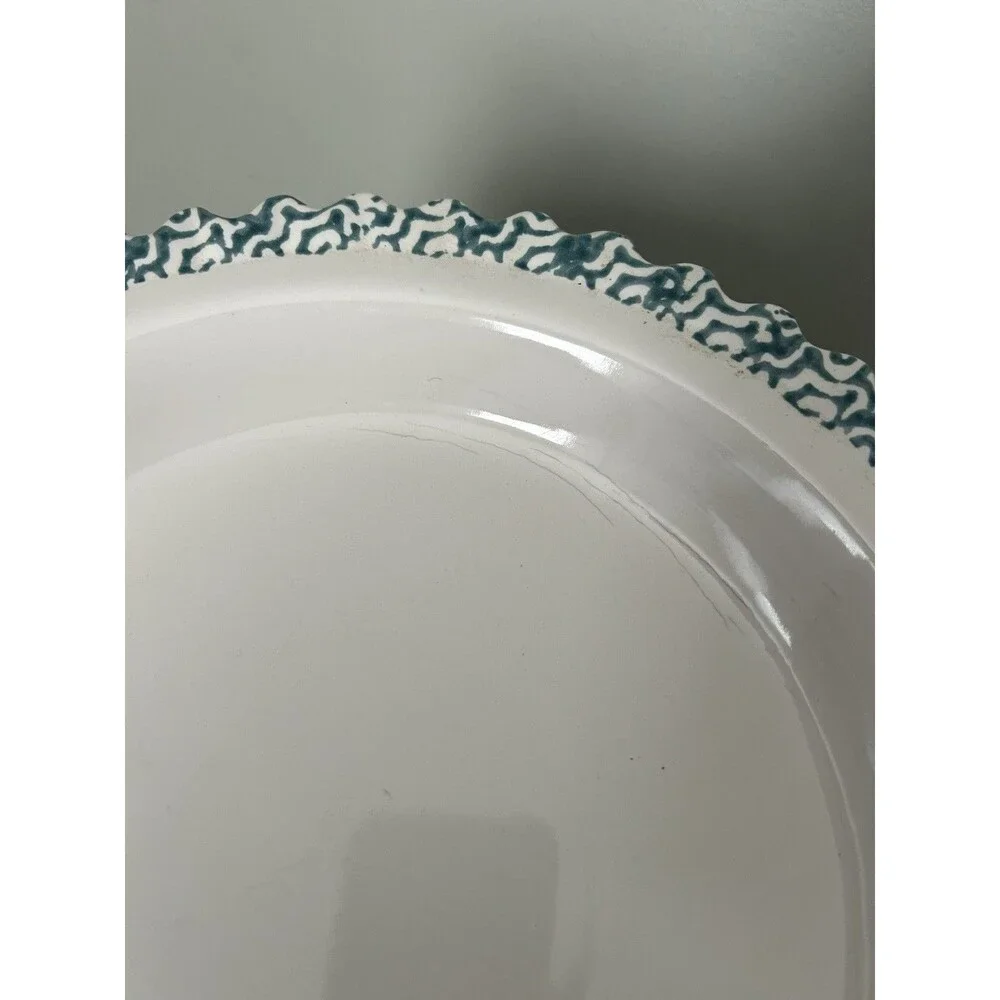 Blue Heart Spongeware 11”  Country Ceramic Pie Keeper Cottagecore Grannycore